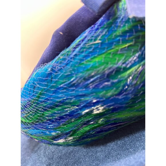 Vintage Blue & Green Feather bubble Hat Amy NY - Picture 8 of 12